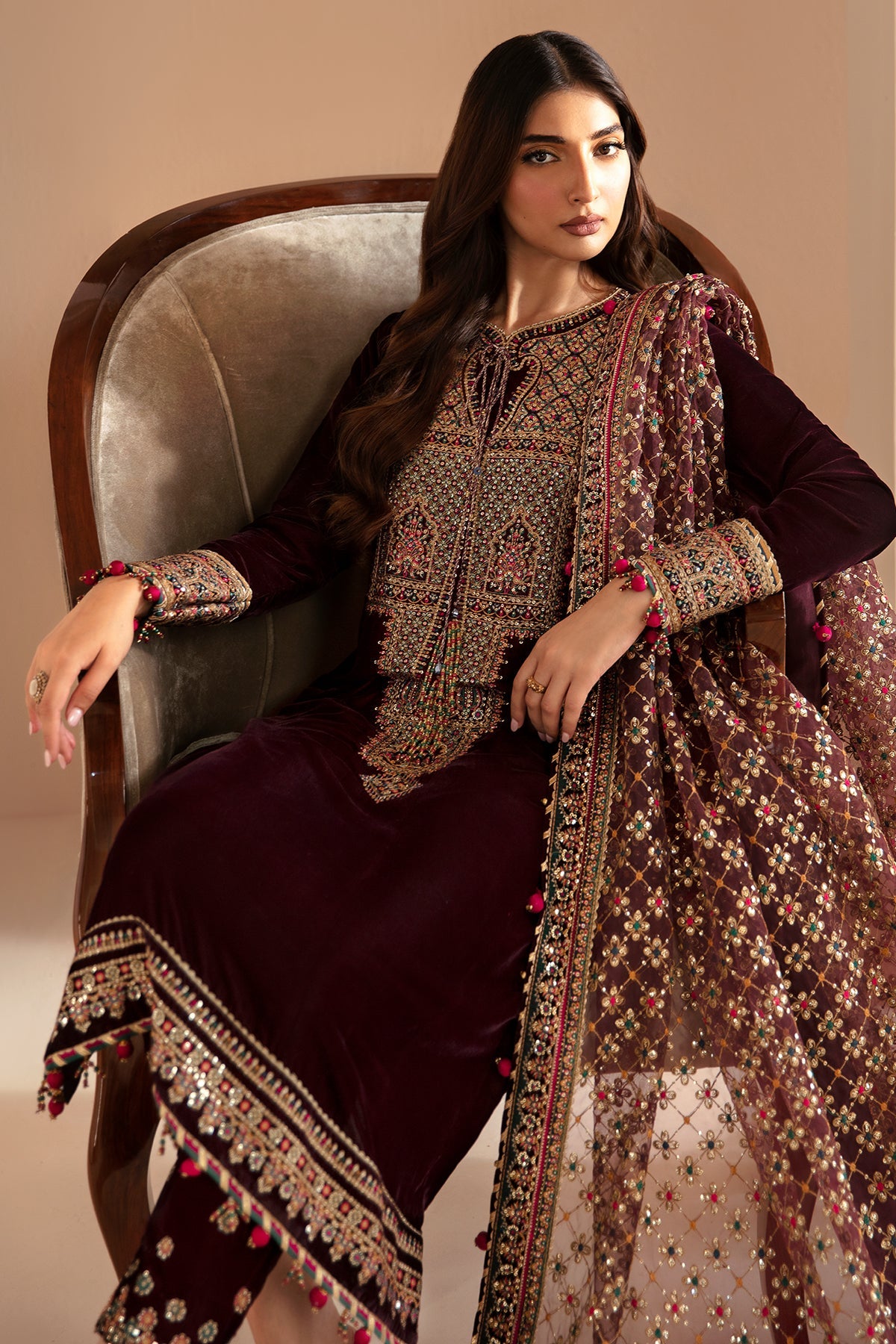 Jazmin 3 Piece Custom Stitched Suit - Maroon - LB288347