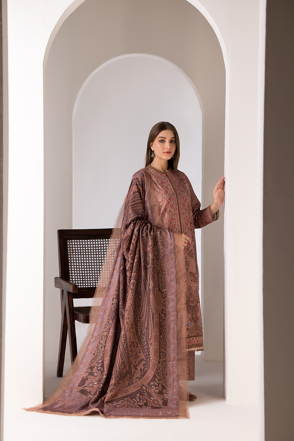 Libasco Sobia Nazir 3 Piece Custom Stitched Suit - Beige - LB288907