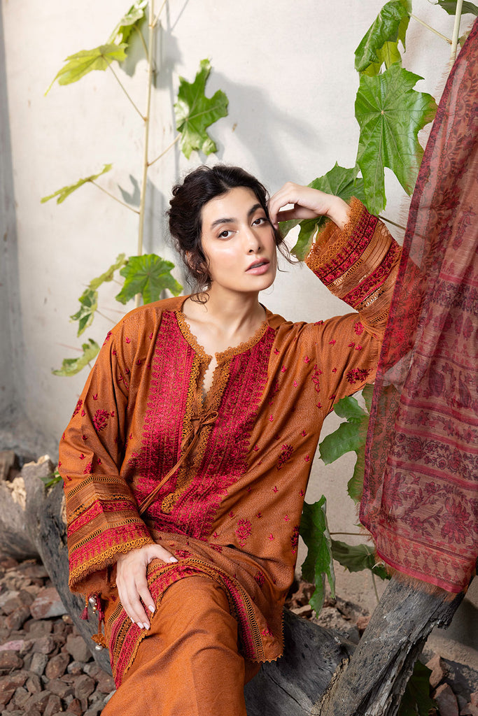 Sobia Nazir 3 Piece Custom Stitched Suit - Rust - LB287913