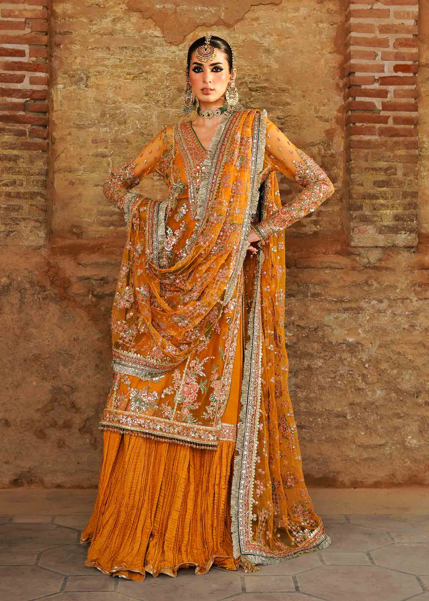 Hussain Rehar 3 Piece Custom Stitched Suit - Yellow - LB284883