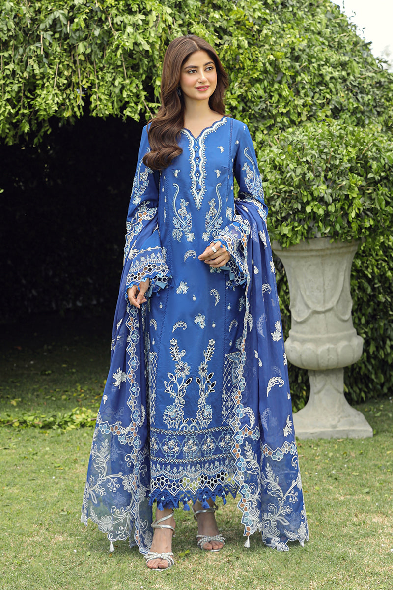 Qalamkar 3 Piece Custom Stitched Suit - Blue - LB286725