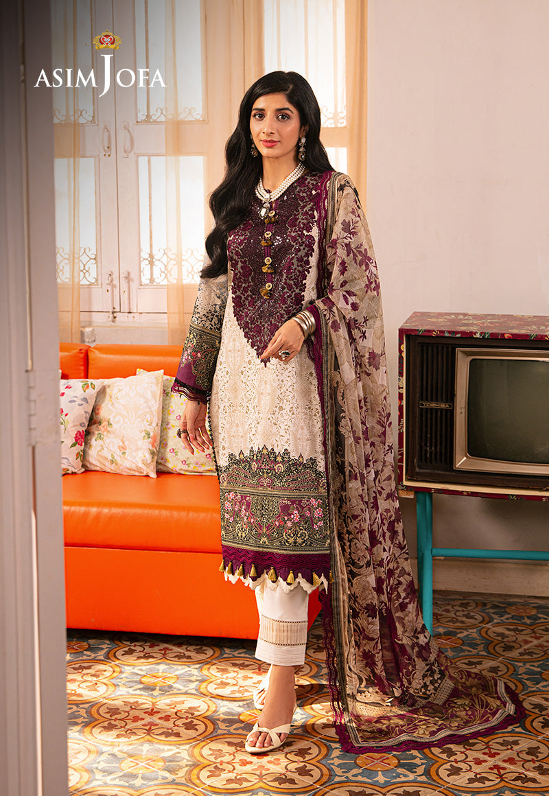 Asim Jofa 3 Piece Custom Stitched Suit - White - LB285863