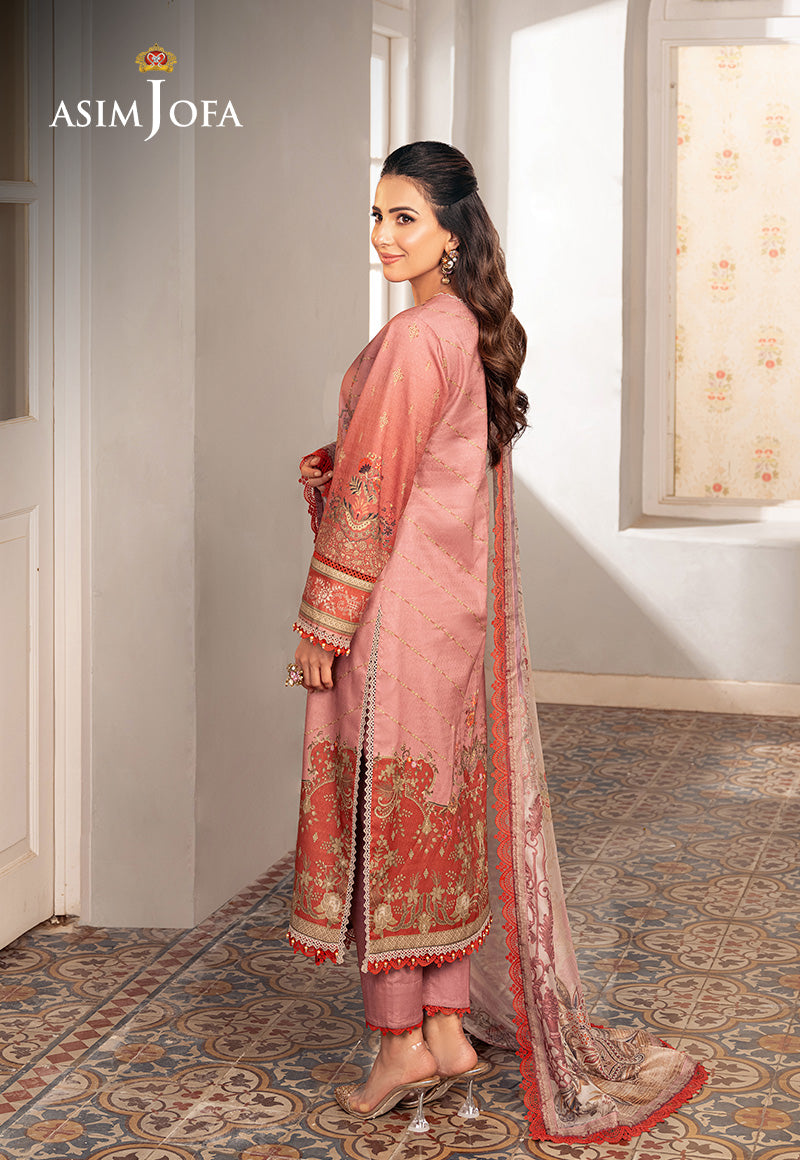 Asim Jofa 3 Piece Custom Stitched Suit - Pink - LB285892