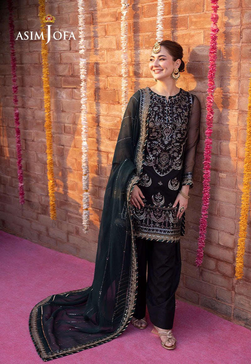 Asim Jofa 3 Piece Custom Stitched Suit - Black - LB287269