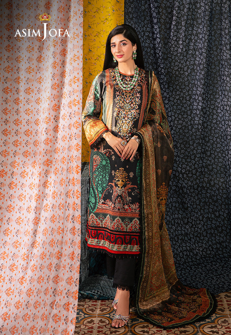 Asim Jofa 3 Piece Custom Stitched Suit - Black - LB285875