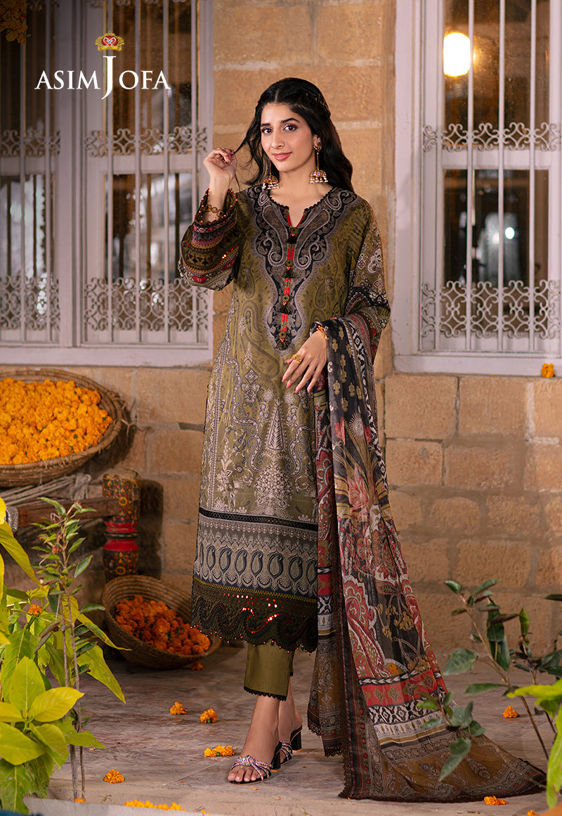 Asim Jofa 3 Piece Custom Stitched Suit - Green - LB285865