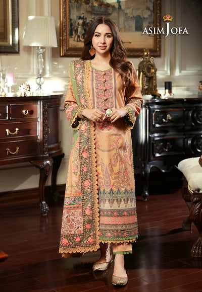 Asim Jofa 3 Piece Custom Stitched Suit - Peach - LB285088