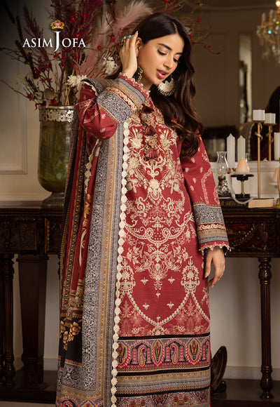 Asim Jofa 3 Piece Custom Stitched Suit - Red - LB285065