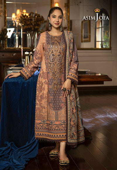 Asim Jofa 3 Piece Custom Stitched Suit - Peach - LB285057