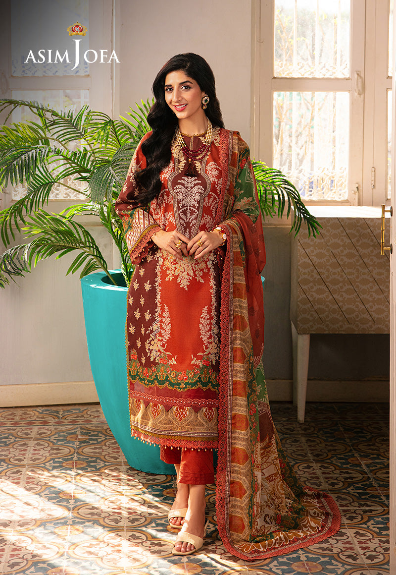 Asim Jofa 3 Piece Custom Stitched Suit - Orange - LB285889