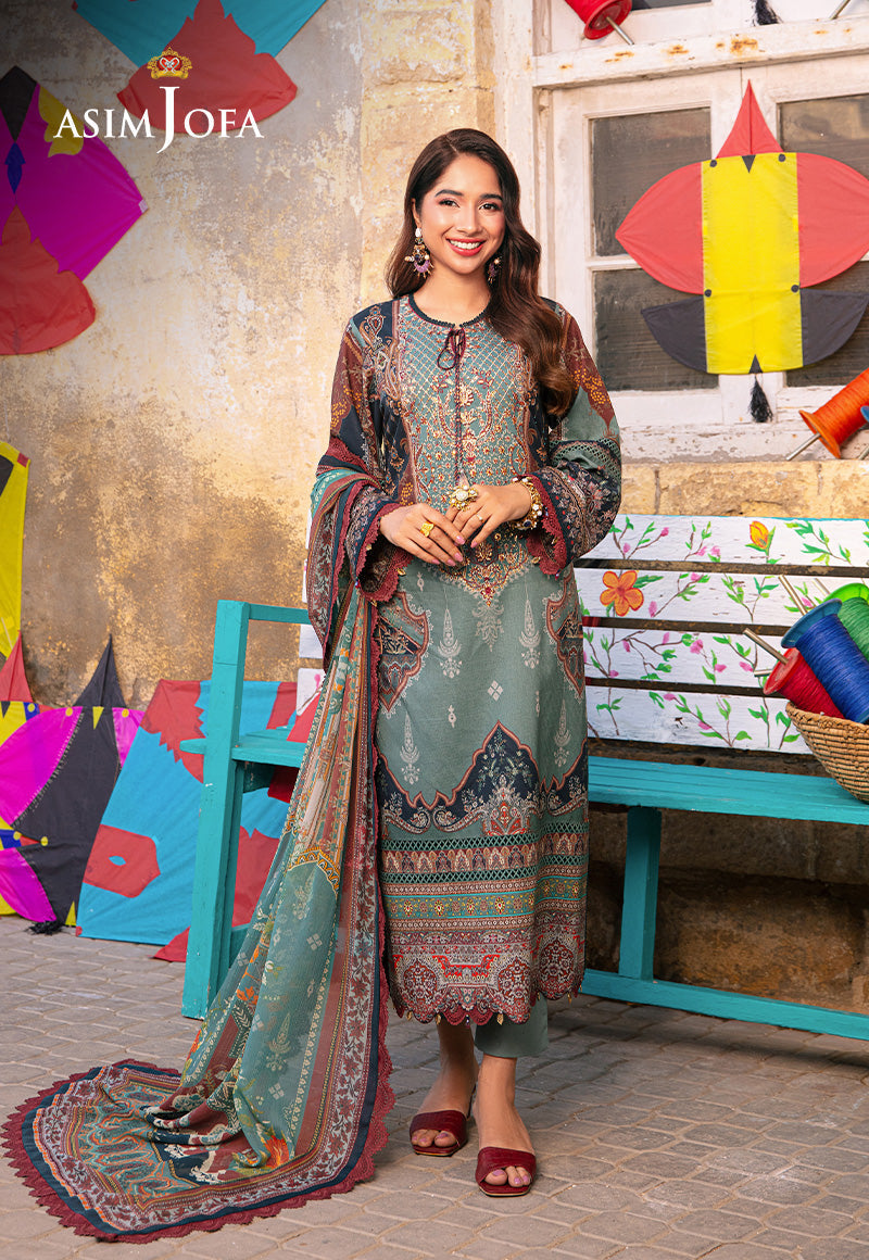 Asim Jofa 3 Piece Custom Stitched Suit - Green - LB285872