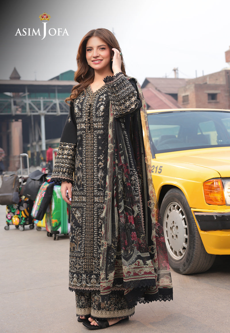 Asim Jofa 3 Piece Custom Stitched Suit - Black - LB30512