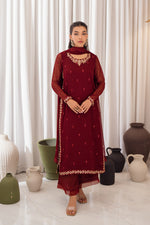 Libasco Azure 3 Piece Custom Stitched Suit - Maroon - LB288264