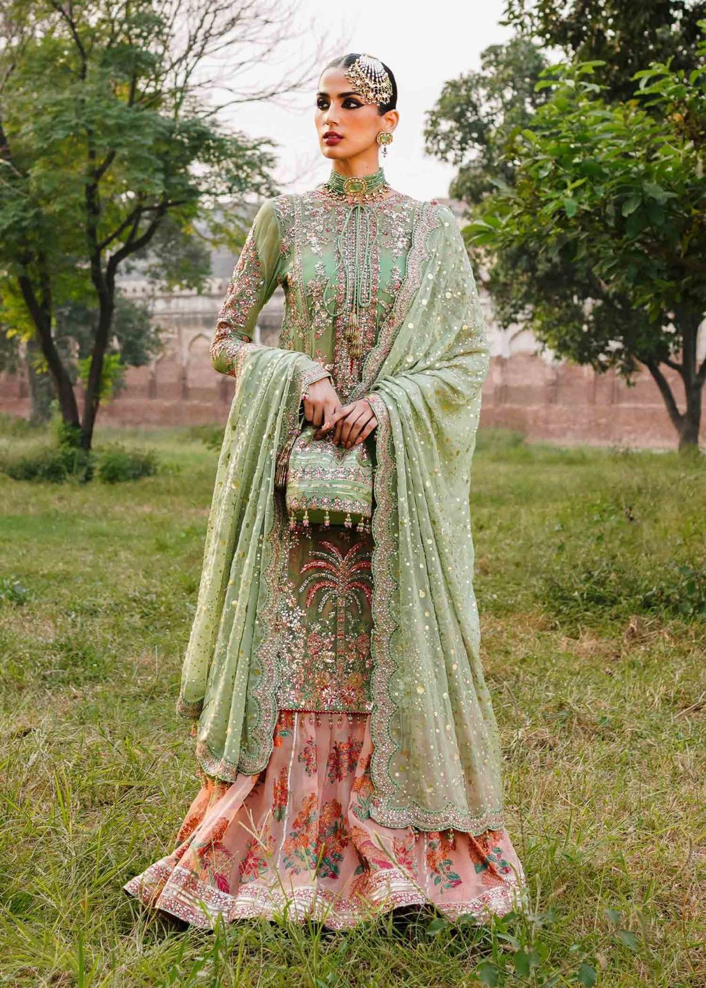 Hussain Rehar 3 Piece Custom Stitched Suit - Green - LB284891