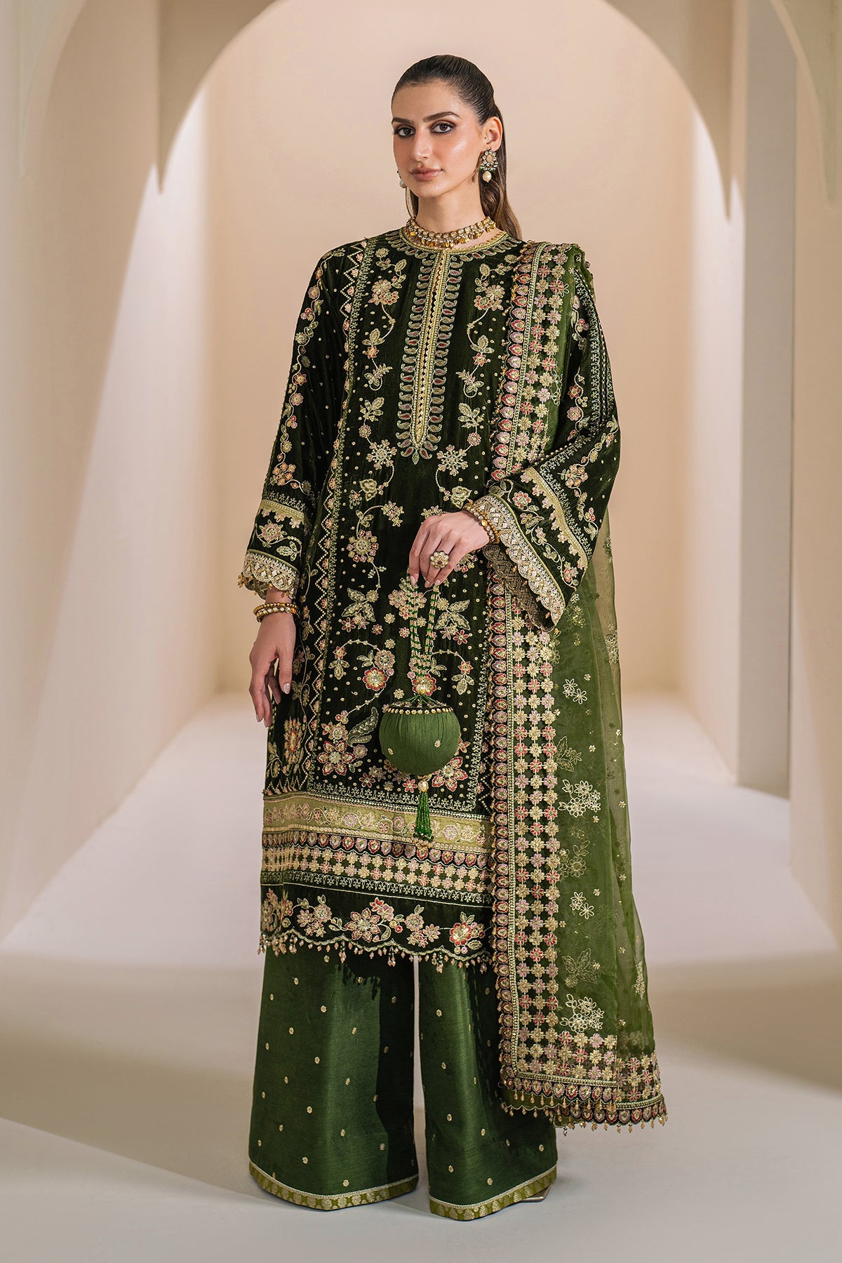 Libasco Baroque 3 Piece Custom Stitched Suit - Green - LB288274