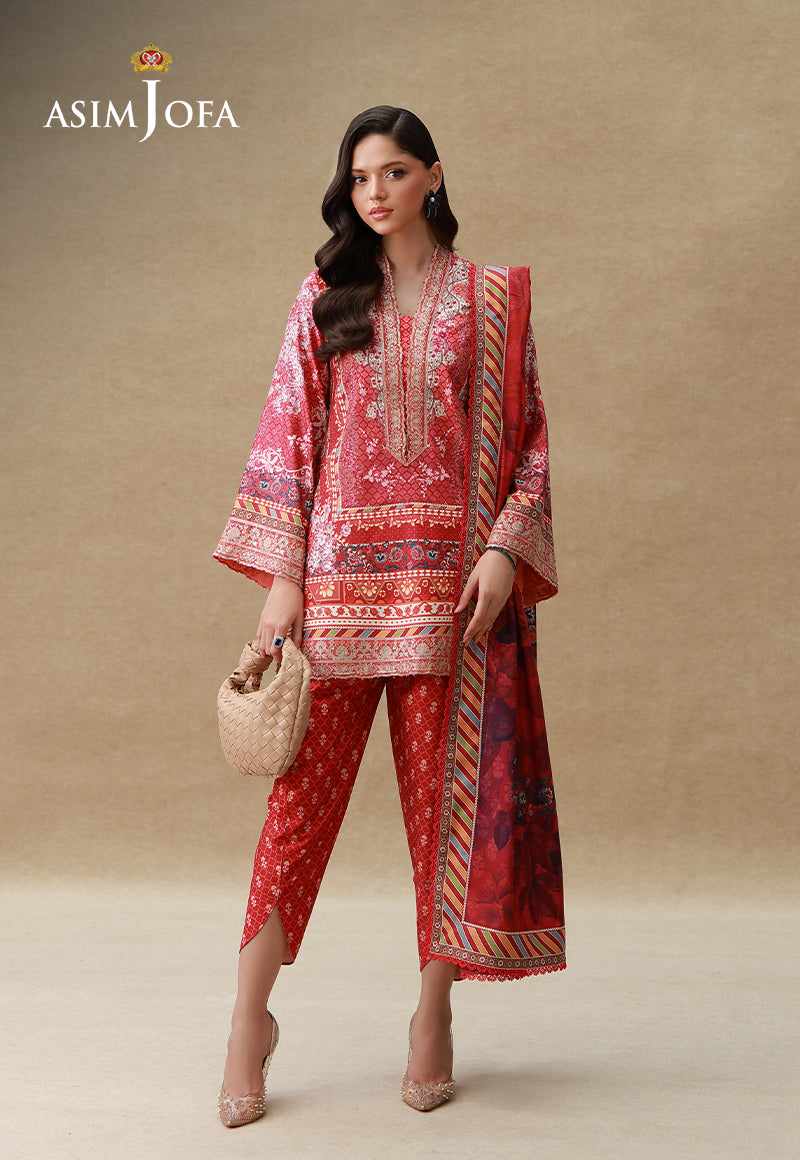 Asim Jofa 3 Piece Custom Stitched Suit - Red - LB31255