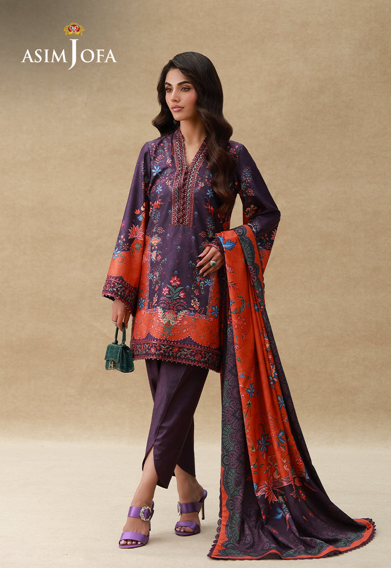 Asim Jofa 3 Piece Custom Stitched Suit - Purple - LB31258