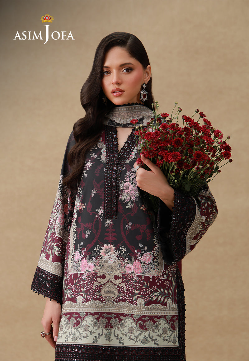 Asim Jofa 3 Piece Custom Stitched Suit - Black - LB31249
