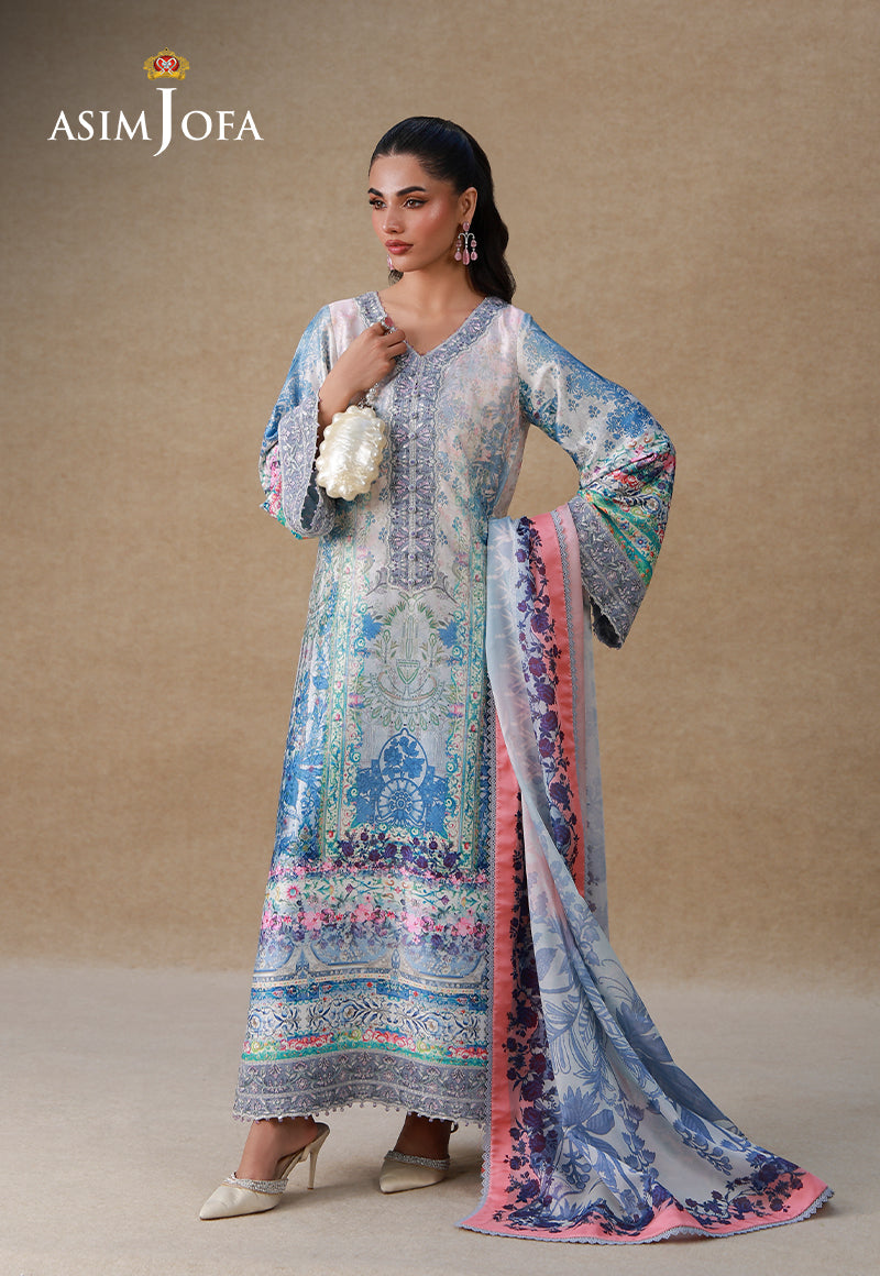 Asim Jofa 3 Piece Custom Stitched Suit - Blue - LB31254