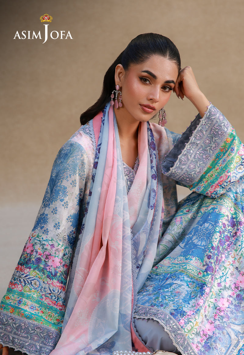 Asim Jofa 3 Piece Custom Stitched Suit - Blue - LB31254