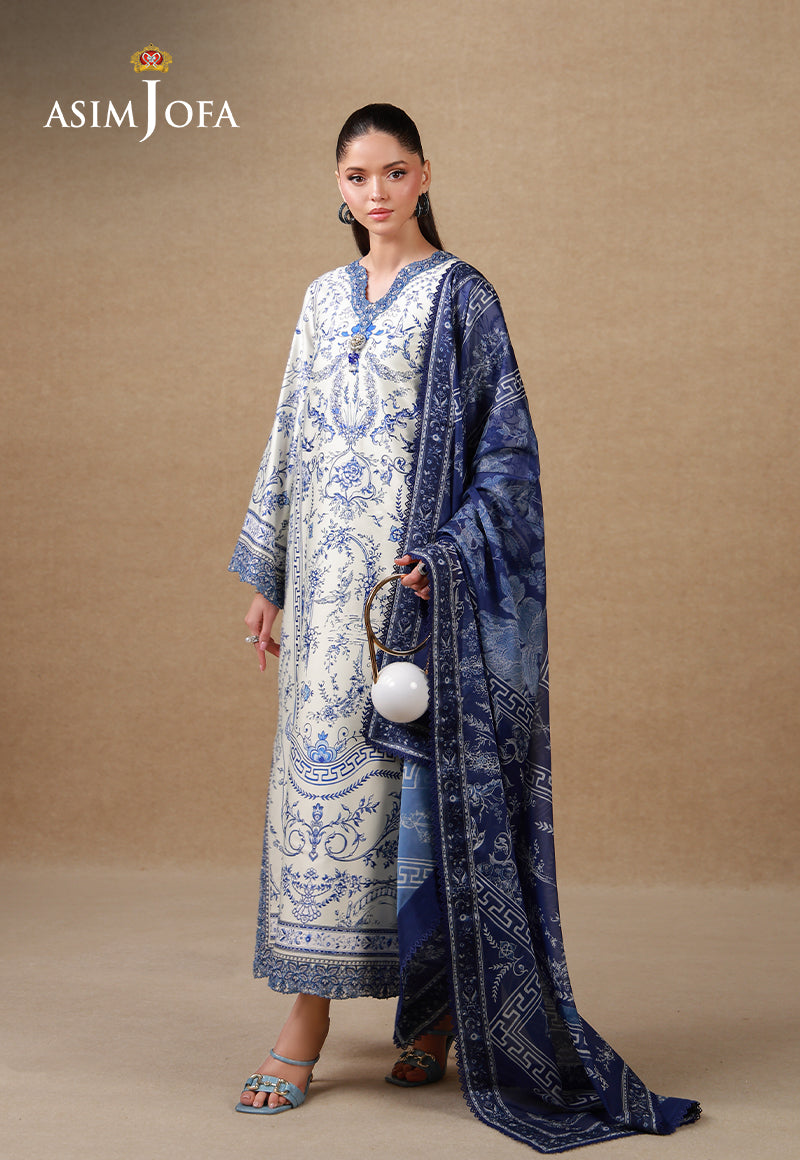 Asim Jofa 3 Piece Custom Stitched Suit - Off-White - LB31251