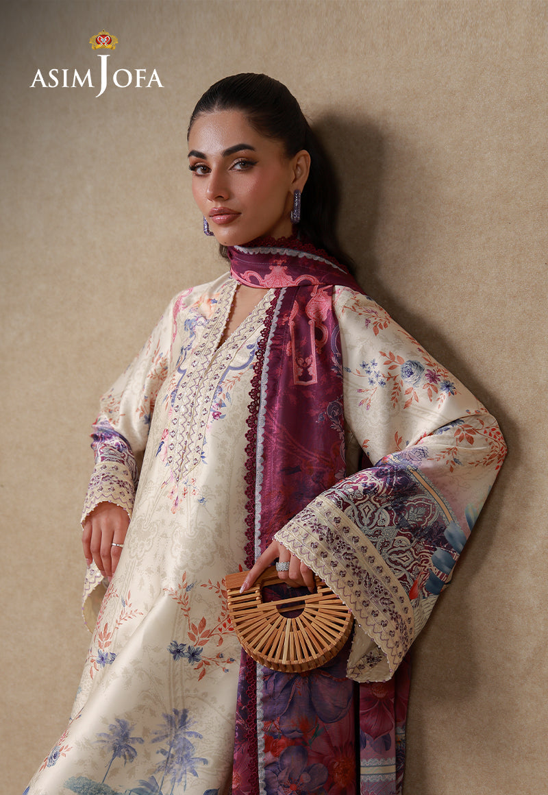 Asim Jofa 3 Piece Custom Stitched Suit - Off-White - LB31256