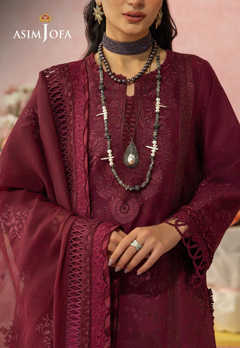 Asim Jofa 3 Piece Custom Stitched Suit - Maroon - LB31483