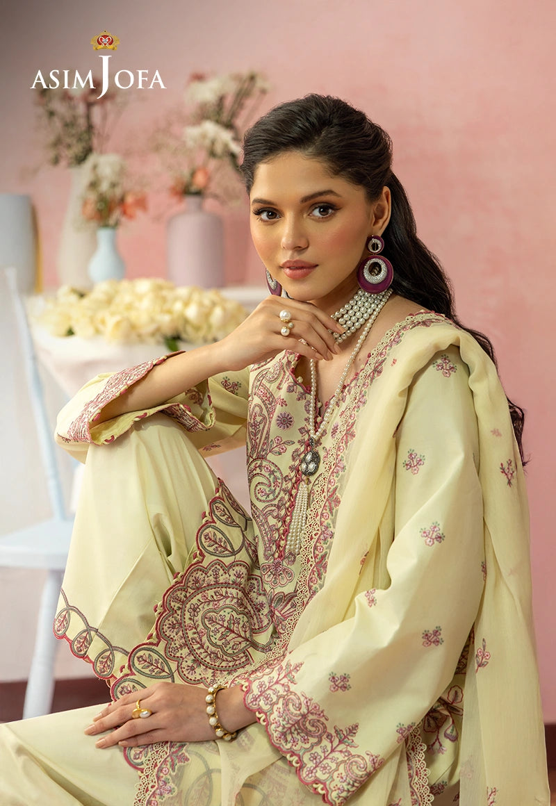 Asim Jofa 3 Piece Custom Stitched Suit - Yellow - LB31494