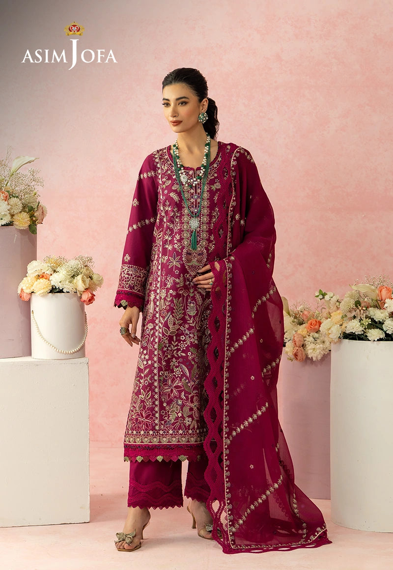 Asim Jofa 3 Piece Custom Stitched Suit - Magenta - LB31493