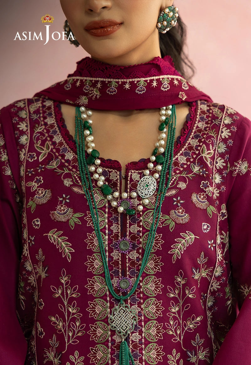 Asim Jofa 3 Piece Custom Stitched Suit - Magenta - LB31493