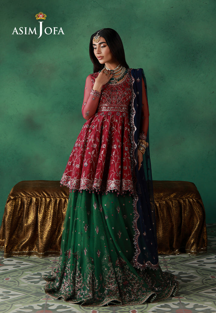 Asim Jofa 3 Piece Custom Stitched Suit - Magenta - LB31665