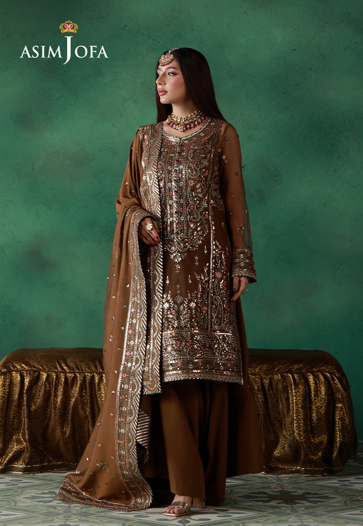 Asim Jofa 3 Piece Custom Stitched Suit - Dull Gold - LB31663