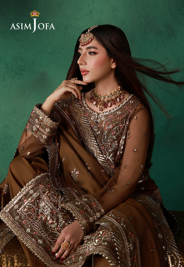 Asim Jofa 3 Piece Custom Stitched Suit - Dull Gold - LB31663