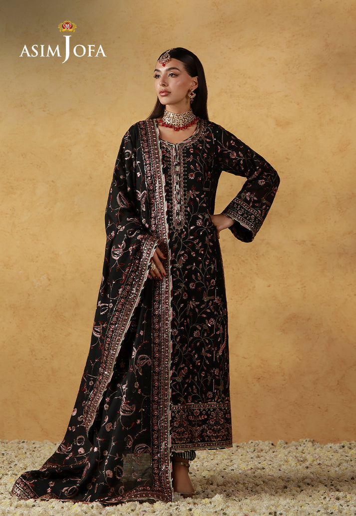 Asim Jofa 3 Piece Custom Stitched Suit - Black - LB31664
