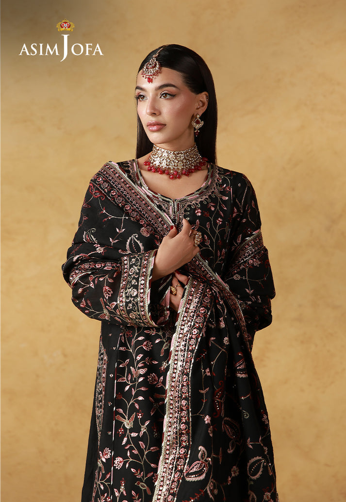 Asim Jofa 3 Piece Custom Stitched Suit - Black - LB31664