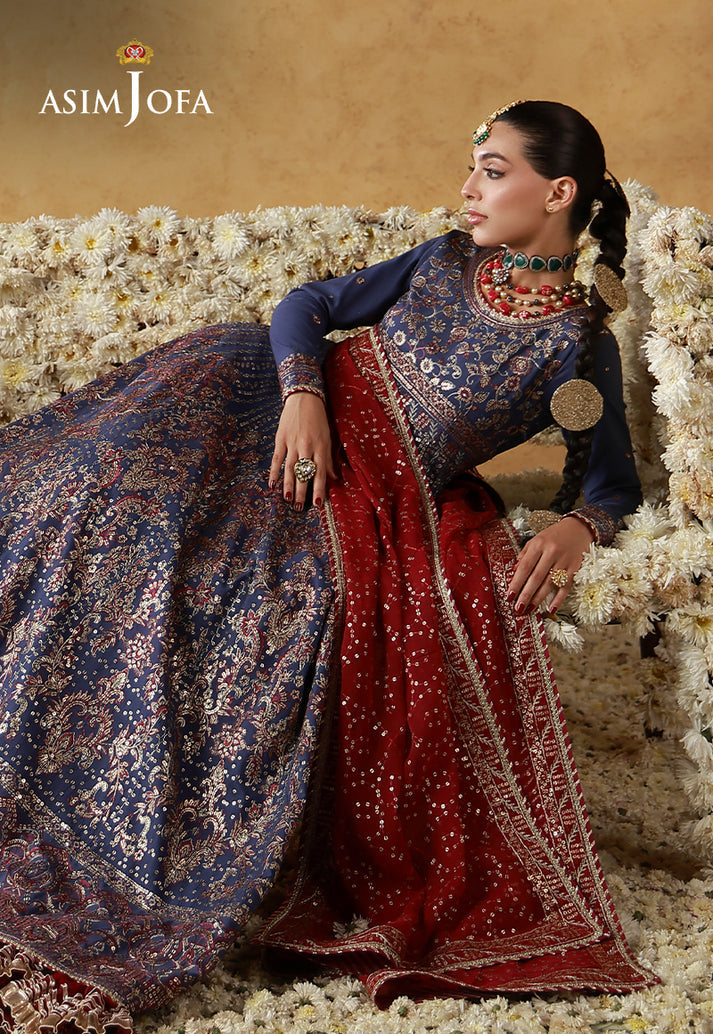 Asim Jofa 3 Piece Custom Stitched Suit - Indigo - LB31667