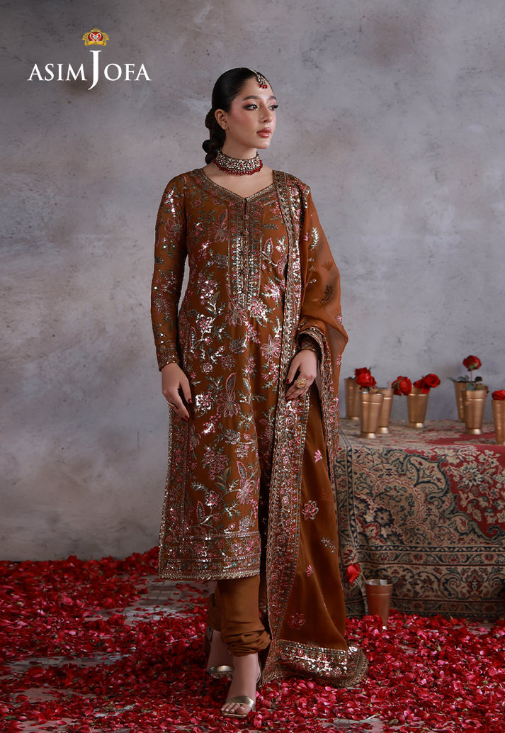 Asim Jofa 3 Piece Custom Stitched Suit - Brown - LB31670