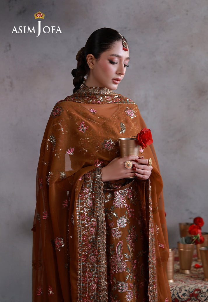 Asim Jofa 3 Piece Custom Stitched Suit - Brown - LB31670