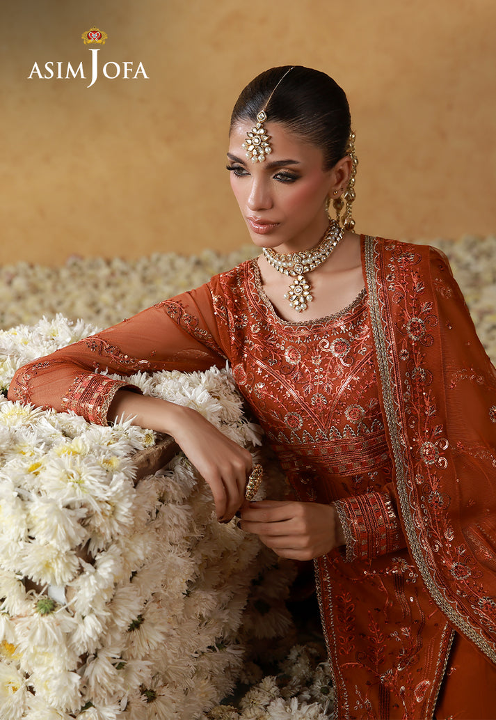 Asim Jofa 3 Piece Custom Stitched Suit - Rust - LB31658