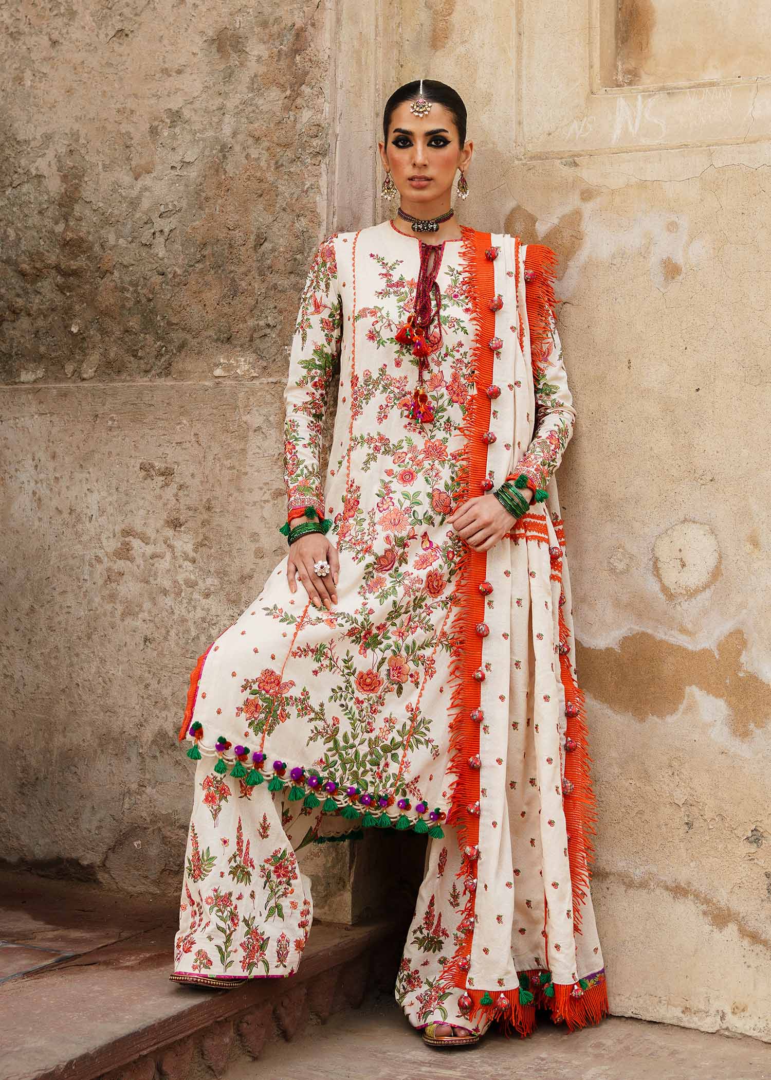 Hussain Rehar 3 Piece Custom Stitched Suit - Off-White - LB284352