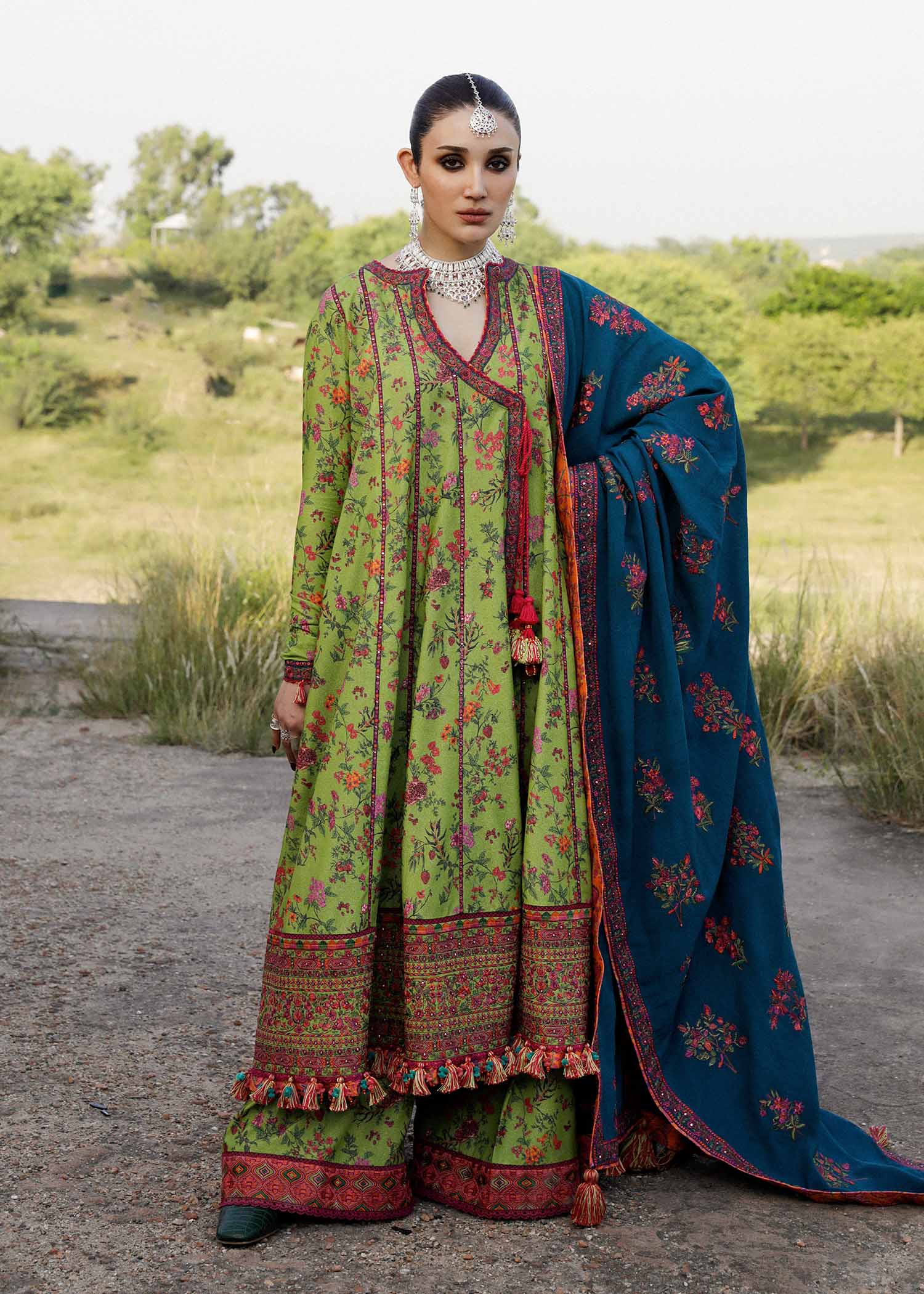 Hussain Rehar 3 Piece Custom Stitched Suit - Green - LB284350