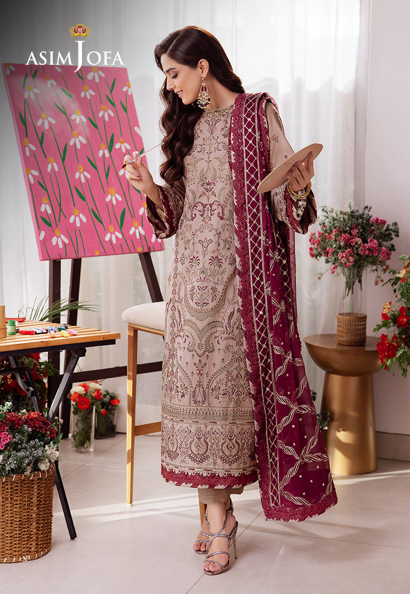 Asim Jofa 3 Piece Custom Stitched Suit - Purple - LB287350