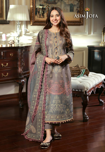 Asim Jofa 3 Piece Custom Stitched Suit - Brown - LB285059