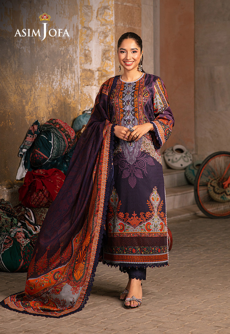 Asim Jofa 3 Piece Custom Stitched Suit - Purple - LB285887