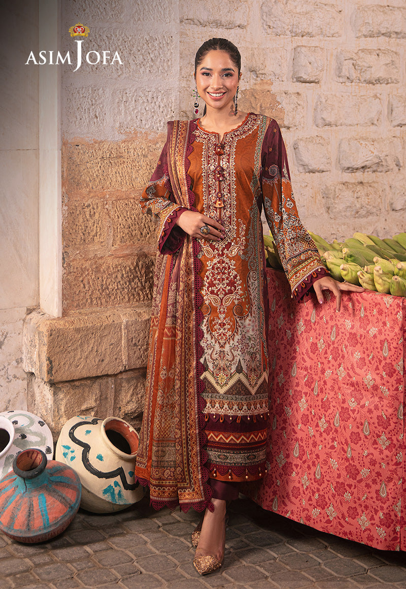 Asim Jofa 3 Piece Custom Stitched Suit - Orange - LB285864