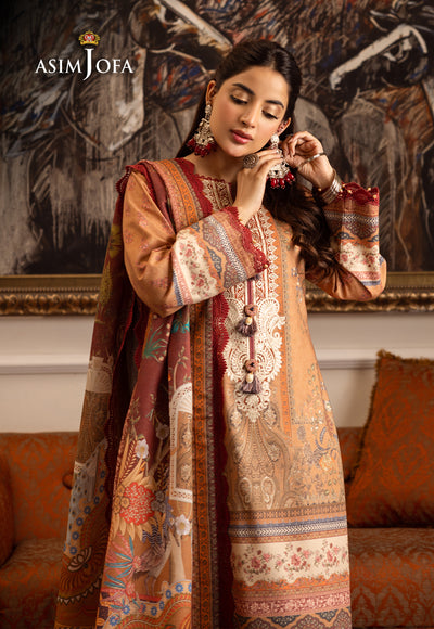 Asim Jofa 3 Piece Custom Stitched Suit - Beige - LB285064