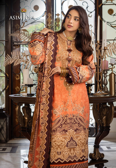 Asim Jofa 3 Piece Custom Stitched Suit - Peach - LB285063