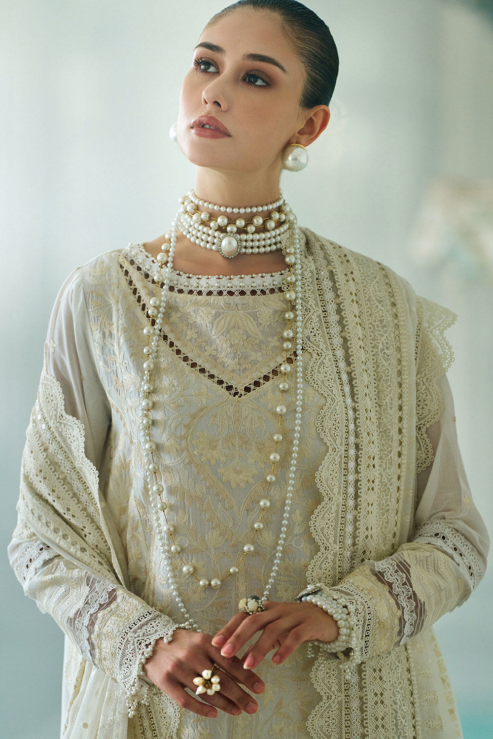 Sobia Nazir 3 Piece Custom Stitched Suit - Off-White - LB31240