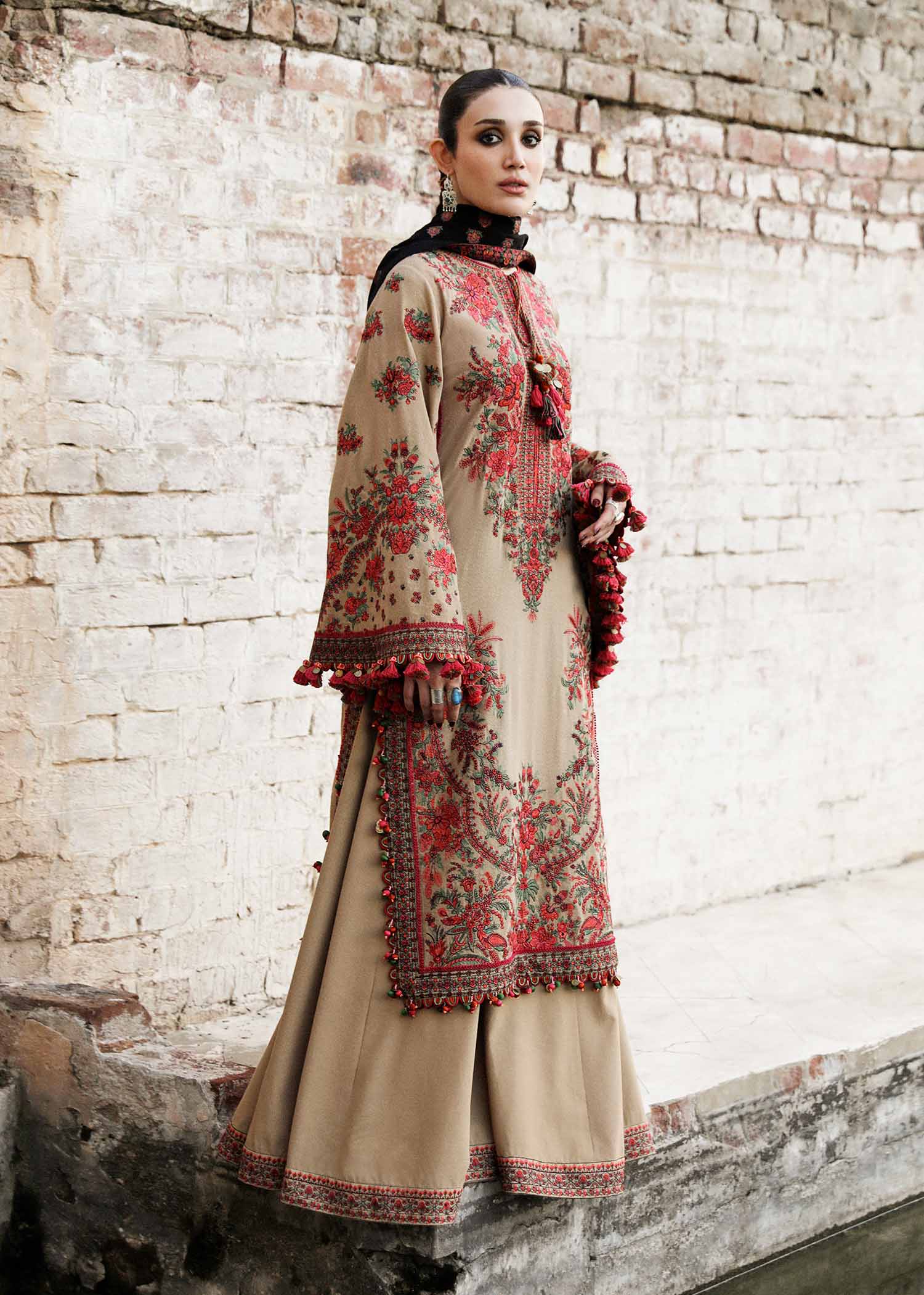 Hussain Rehar 3 Piece Custom Stitched Suit - Beige - LB284355