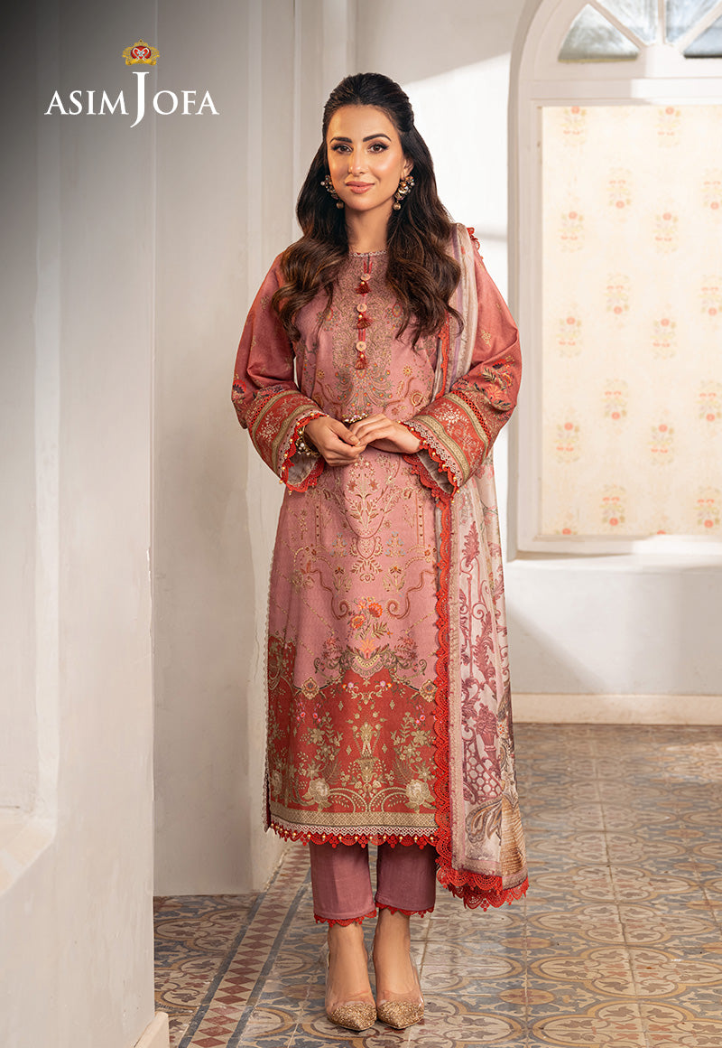 Asim Jofa 3 Piece Custom Stitched Suit - Pink - LB285892